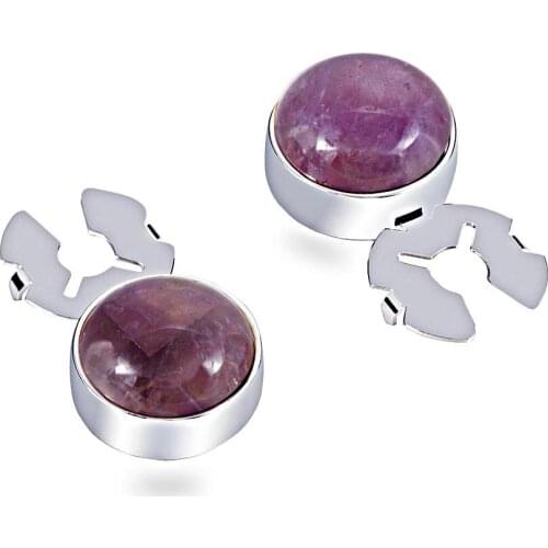 Purple Amethyst Stone Silver BUTTON COVER cufflinks for Tuxedo Business Formal Shirts 17.6MM one pair