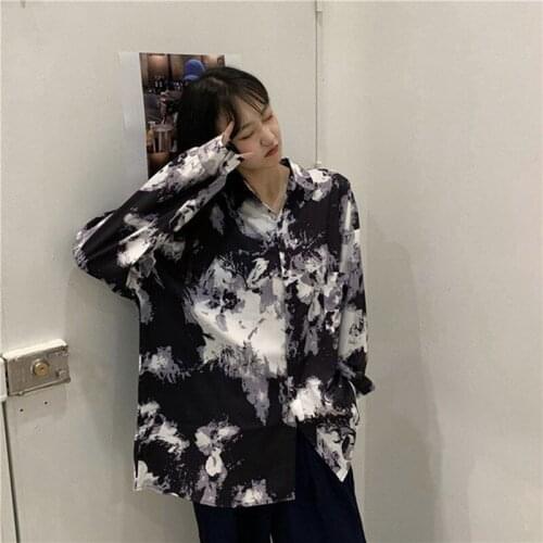 2021 Women Long Sleeve Lapel Chiffon Shirt Print All-match Tops Plus Size Autumn Korean Style New Loose Blouse Blusas 11773