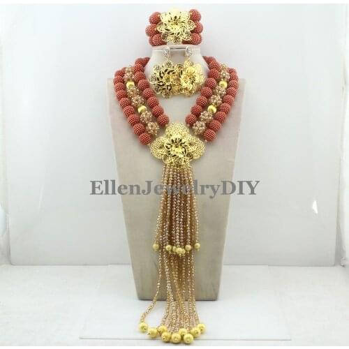 African Statement Necklace Costume Necklace Set Crystal Jewelry Womens Jewellery Set Nigerian Wedding Beads Jewelry Set W12357