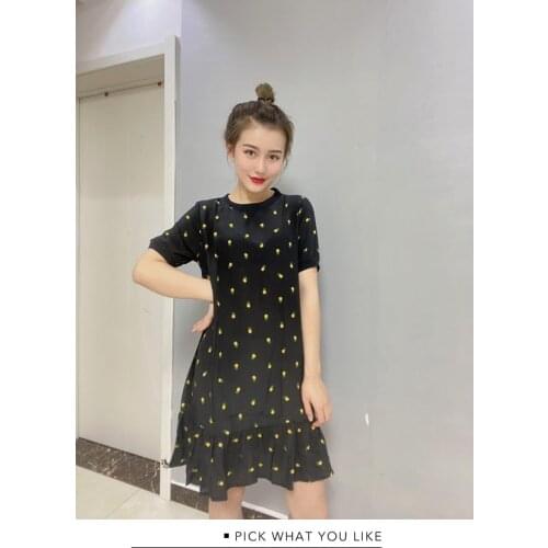 Women Summer Silk Dress Orange Dots Natural silk dresses Elegant Dress Casual holiday real silk above Knee length dress