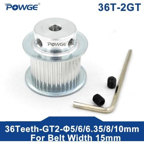 POWGE 36 Teeth 2GT Timing Pulley Bore 5/6/6.35/8/10mm for width 15mm GT2 Synchronous Belt Small Backlash 2GT pulley 36Teeth 36T