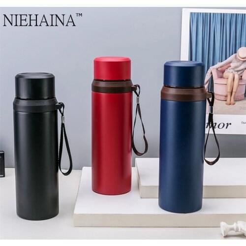 1000ML 800ML Outdoor Large-Capacity New Stainless Steel Insulation Pot Simple Portable Rope Vacuum Flask Student Water Bottle