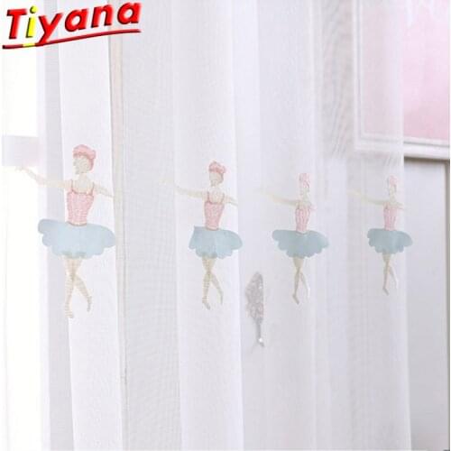 Cartoon Ballet Girls Embroidery Tulle Curtains for Living Room Lovely Kids Window Drapes for Kitchen Balcony X-HM392#30