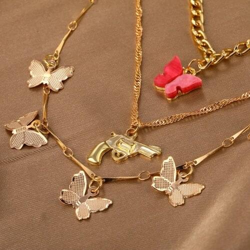 Bohemian Multilayer Necklaces For Women Men Gold Butterfly Portrait Coin Cross Crystal Chokers Necklace Trendy New Jewelry Gifts
