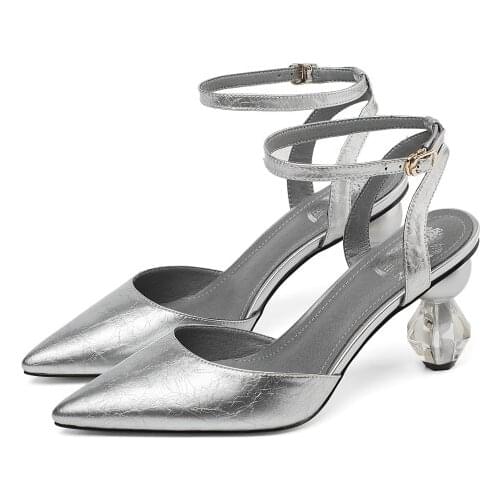 Big Size 9 10 11 12 high heels sandals women shoes woman summer ladies Pointed heteromorphic heel buckle sandals