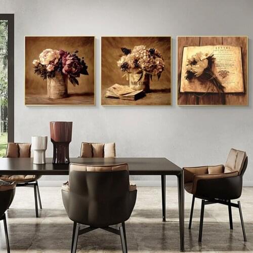 Flower Book Print Retro Home Decor Nordic Canvas Painting Wall Art Picture Living Room Poster Vintage Art Decor Painting