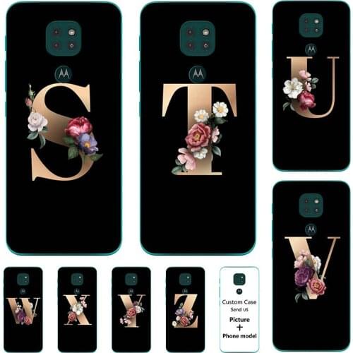 Flower 26 English Case For MOTO G9 Play 6.5" For MOTO G9 Plus 6.81" Name Letters Custom Initial Soft Silicone Phone Cover Capa