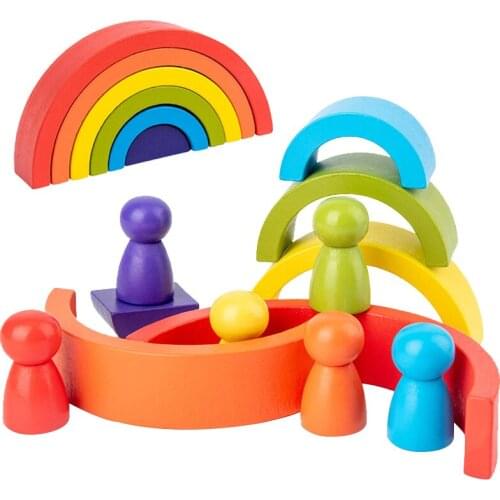 Baby Rainbow Colors Wooden Stacking Toys Creative Semicircle Blocks Montessori Benefits Intellectual Wood Educational Toys Gifts