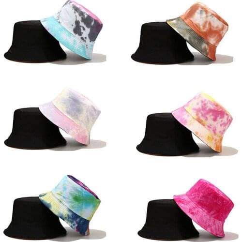 Double-sided Tie-dyed Fisherman Hat Colorful Cotton Women Men Fashion Hip Hop Sun Shade Hat Bucket Cap Outdoor