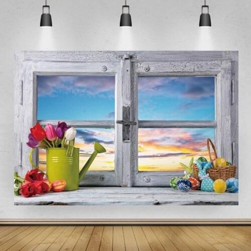 Interior Photocall Flowers Windows Easter Eggs Photography Backdrop Personalized Photographic Backgrounds For Photo Studio