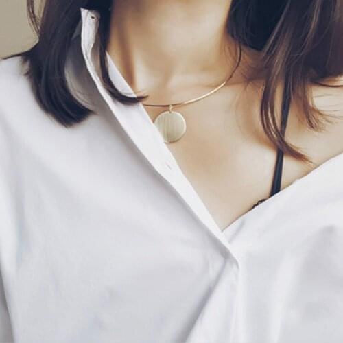 Hot New Fashion Retro Simplicity Big Circle Collar Necklace Cuff Gold Tone Metal Round Choker Necklace Wholesale