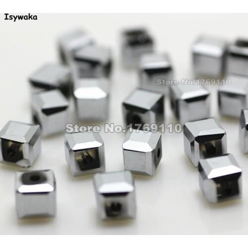 Isywaka 100pcs Shining Silver Color Square 6mm Austria Crystal Beads charm Glass Beads Loose Spacer Bead for DIY Jewelry Making