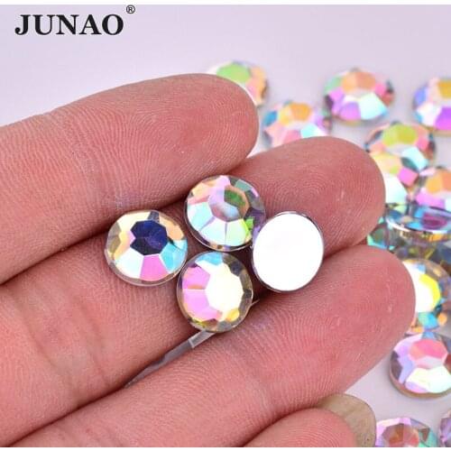 JUNAO 6 8 10 12 14 20mm Crystal AB Rhinestones Round Crystals Beads Glue Flatback Strass Non Sewing Acrylic Stones for Clothes