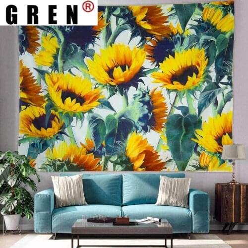 GREN Sunflower Oil Painting Tapestry Wall Hanging Covering Rugs Background Cloth Beach Mat Blanket Art Bedroom Dorm Home Decor