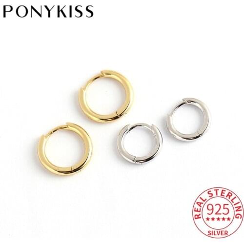 PONYKISS Classic 925 Sterling Silver Round Hollow Glossy Hoop Earrings for Women Party Fine Jewelry Accessory Minimlist Gift