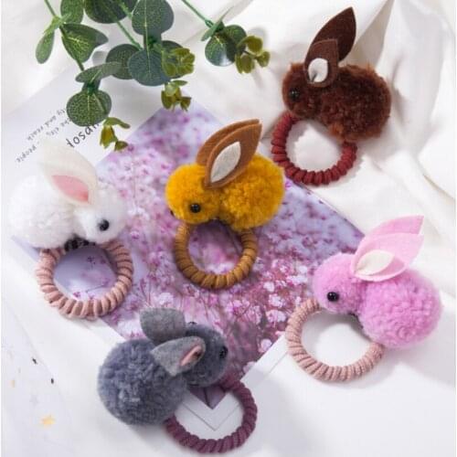 2pcs Cute Animal Rabbit Hair Ball Ring Female Rubber Band Elastic Hair Bands Korean Headwear Children Hair Accessories Ornaments