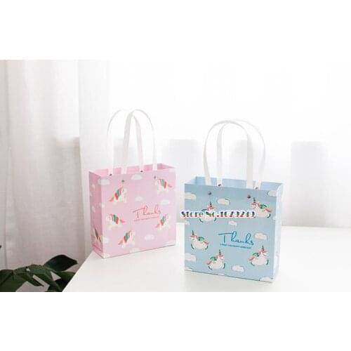 Candy Bag, Festival gift bags for wedding baby Childrens Day birthday party 100pcs Unicorn pattern Candy gift Bag with handle