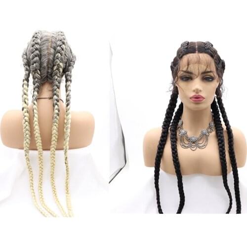 Melody 30 Inch Cornrow Braided Wigs Heat Resistan Synthetic Lace Front Wig For Black Women Cosplay Blonde Glueless Box Braid