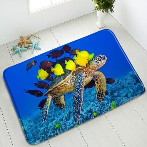 Ocean Animals Bathroom Mat Underwater World Turtle Living Room Door Mats Kitchen Floor Pad Non-Slip Water Absorption Carpet Deco
