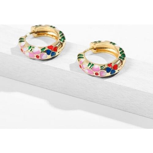 Fashion Flower Enamel Pearl Earrings for Women Trendy Statement Small Hoop Earrings Huggie Jewelry 2020 Brincos