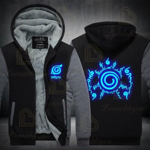 Naruto Luminous Sweatshirts Hoodies Fleece Oversized Hooded Thick Warm Long Sleeve Jacket Men Personality Outerwear Hoody