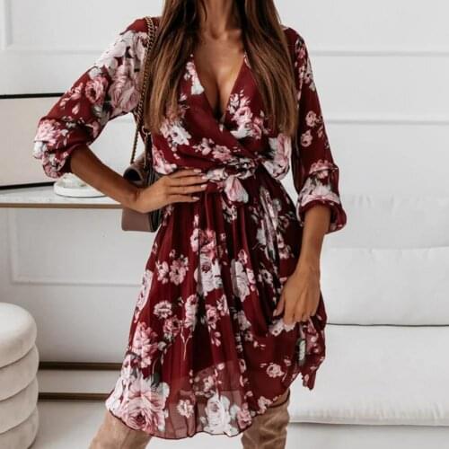 Soft Chic Floral Print Sweet Office Dress Comfy Office Dress Elastic Waist Streetwear