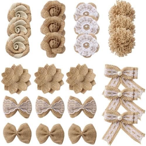 24pcs Burlap Flowers Set Rustic Rose Flower for Burlap Decoration DIY Craft Bouquets Home Wedding Christmas Party Decorations