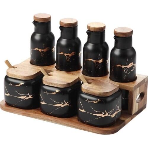 New Kitchen Ceramic Seasoning Pot Set Nordic Style Seasoning Box Household Msg Box Salt Shaker Oil Pot Soy Sauce Vinegar Bottle