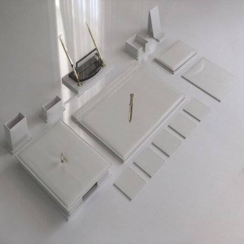 Office Desk Leather Mat Set Organizer Accessories Best Quality WHITE (Office Supplies, Office Destop Set, Desk Organizer,)