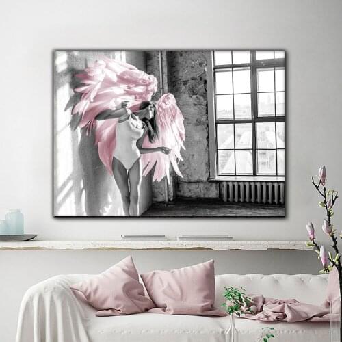 Canvas Posters Wall Art Prints Hd Painting Angel Wing Pink Feather Pictures Modular For Living Room Nordic Style Home Decoration