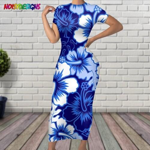 NOISYDESIGNS O-Neck Short Sleeve Office Lady Dress Summer Hawaiian Tropical Hibiscus Flower Printed Dress Elegant Womens Dress