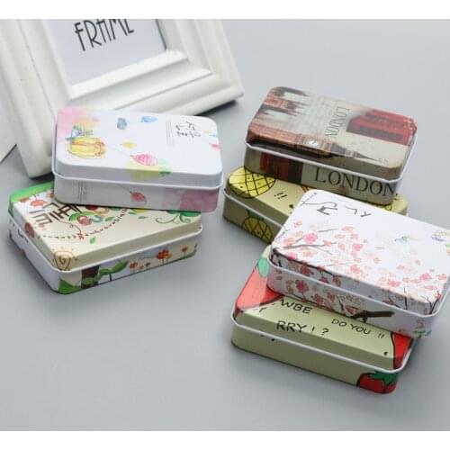 1pcs 90 * 25 * 65mm Tin Can Boxes Metal Rectangle Hairpin Jewelry Storage Container Random Colors