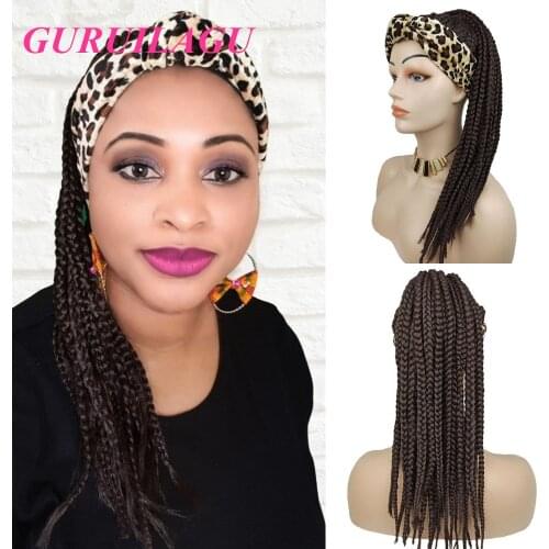GURUILAGU Braided Box Braids Wigs Synthetic Wigs for Black Women Color 2# Braided Wigs Heat Resistant Fiber Hair Handband Wig