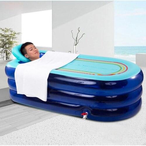 Portable Adult Shower Bath Tub 168*78*48cm PVC Inflatable Bathtub Travel Folding SPA Bath with Cushion Pipe