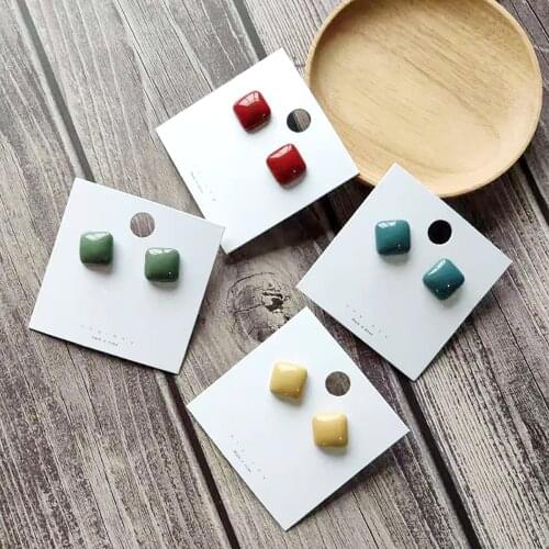 New Cute Vintage Colorful Square Glaze Stud Earrings For Women Beautiful Simple Geometric Earing 2020 Fashion Jewelry Gift