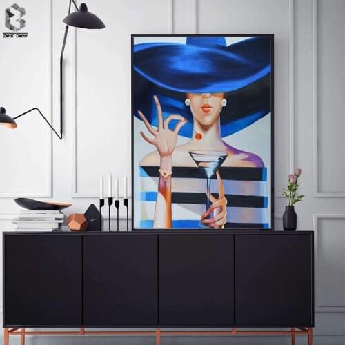 Modern Lady With Champagne Canvas Art Painting Wall Decor Posters and Prints for Living Room Girls Room Fashion Decoration