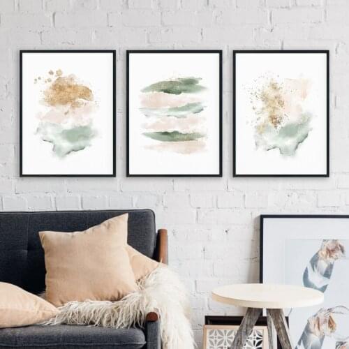 Light Pink Gold Abstract Watercolor Painting On Canvas Nordic Poster Modern Simple Wall Art Decor Pictures for Home Bedroom