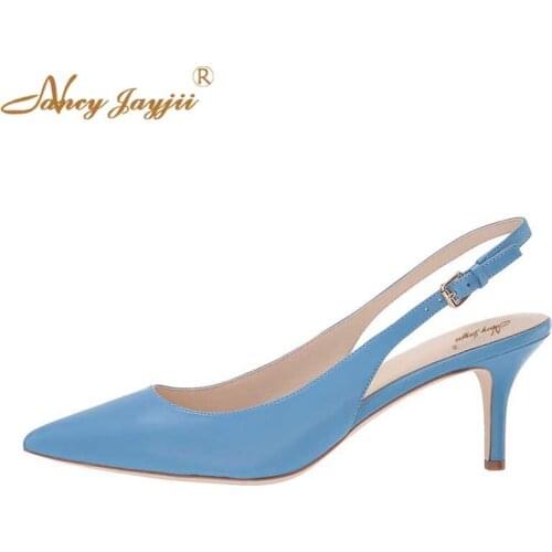 Patent Light Sky Blue Kitten Heel Slingbacks Pointed Toe Back Strap Pumps Candy Color Spring Sweet Dress Ladies Women Shoes 2019