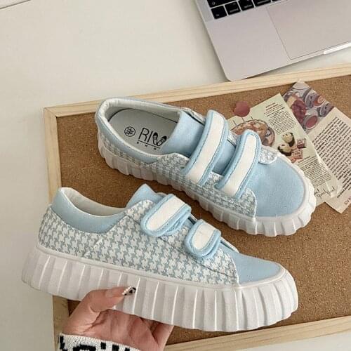 Japanese Thicksoled Big Head Ugly Cute White Shoes Female Classic Houndstooth Casual Women Shoes Retro Niche Design Canvas Shoes