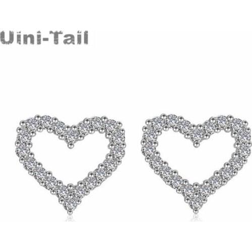Uini-Tail hot new 925 sterling silver temperament heart shape earrings Korea hollow versatile earrings simple sweet personality