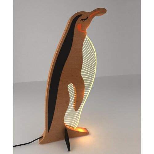 Unique Handmade Wood and Plexiglass PenguinFigure Lampshade Interior Decorative Lighting Children Teenage Bedroom Night Light