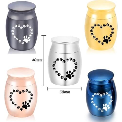 Cremation Urn Metal Aluminum Alloy Remember Jars Human/Pet Ashes Memorial Love Dog Paw 5 Colors Available