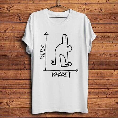 Duck Rabbit optical illusion in number axis funny geek tshirt Men White Casual short sleeve T Shirt Unisex kawaii streetwear tee