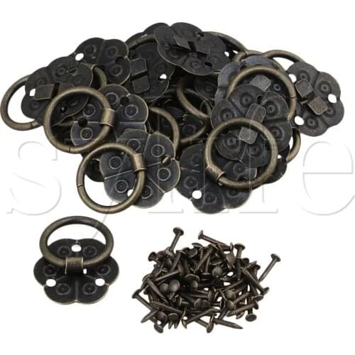 20 PCS Iron 2CM Dia Vintage Jewelry Box Cabinet Pull Handles Plum Flower