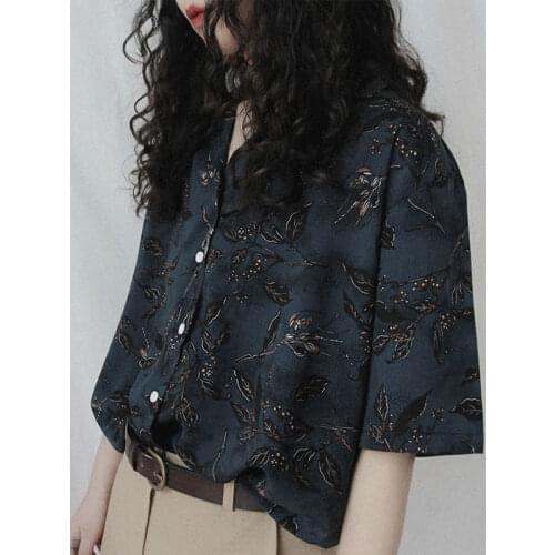 HOUZHOU Vintage Harajuku Shirt Women Short Sleeve Street Style 90s Aesthetic Oversize Elegant Blouses Korean Fashion Cardigan