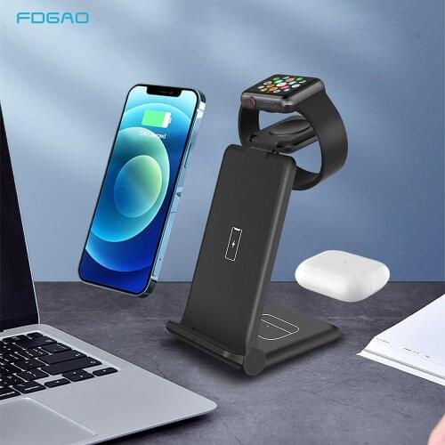 3 In 1 Wireless Charger Stand 15W Fast Charging For iPhone 12 11 Pro XS XR X 8 Chargers Dock Station For Apple Watch Airpods Pro