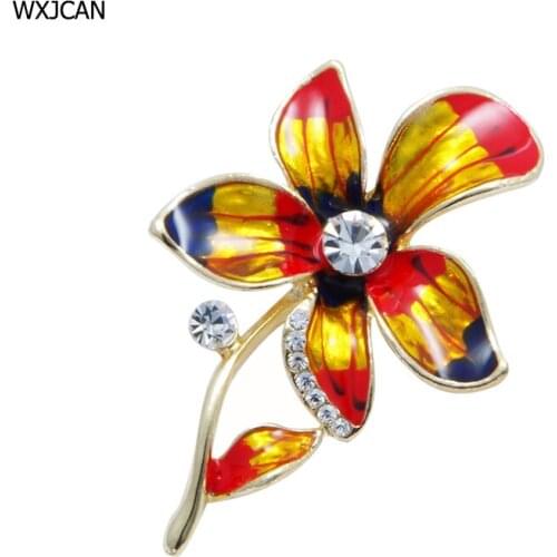 WXJCAN flower brooch women Enamel rhinestone brooches fashion