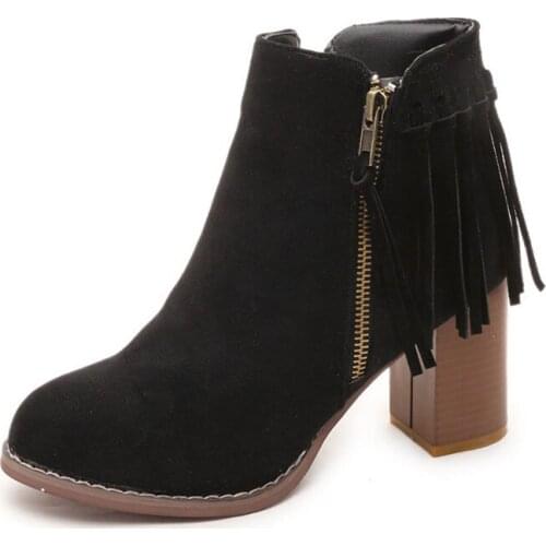 Autumn and Winter Woman Shoes New Fashion 2015 Tassels Botas Femininas Thick High Heels Women Ankle Boots XKD2017