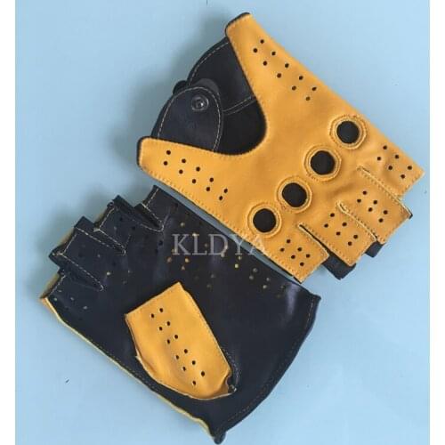 New Arrival Women Genuine Leather Gloves Driving Unlined Goatskin Half Finger Gloves Fingerless Gym Fitness Gloves Female Mitten