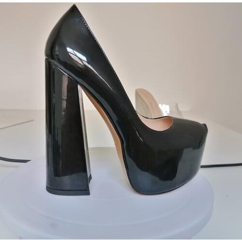 Womens Round Toe Platform 15CM~16CM Chunky High Heels Ankle Strap Dress Hoof Thick Heels Shoes Big size